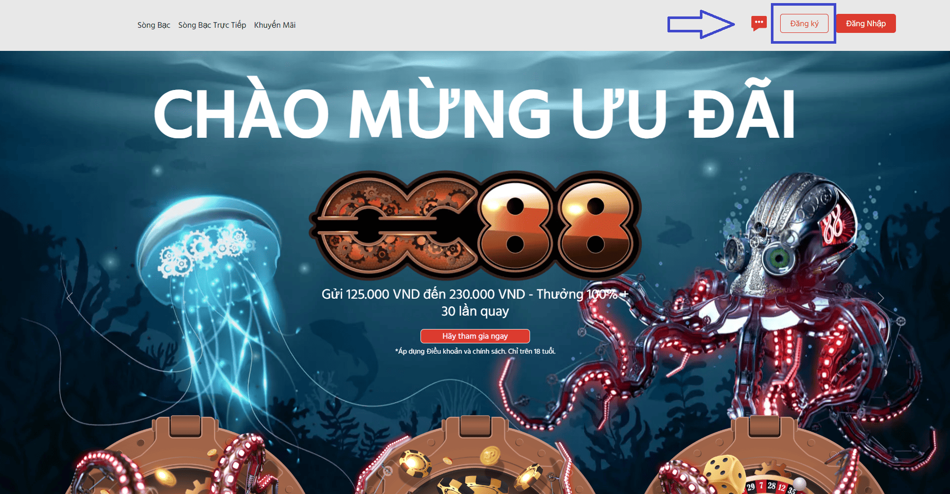 Nút đăng ký sòng bạc nổi tiếng OC 88